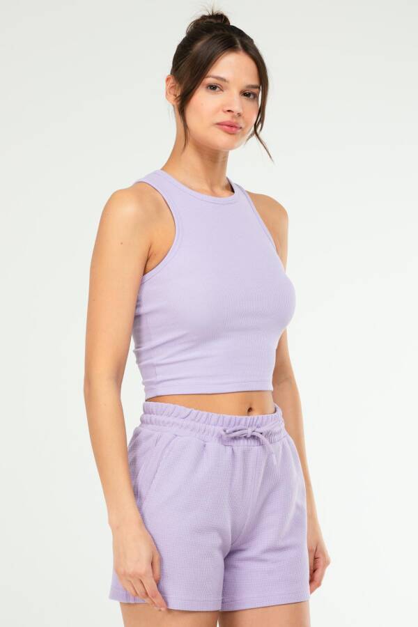 Lila Slim Fit Basic Kaşkorse Bisiklet Yaka Kısa Kol Crop Kadın Body SF0762 - Speedlife (1)
