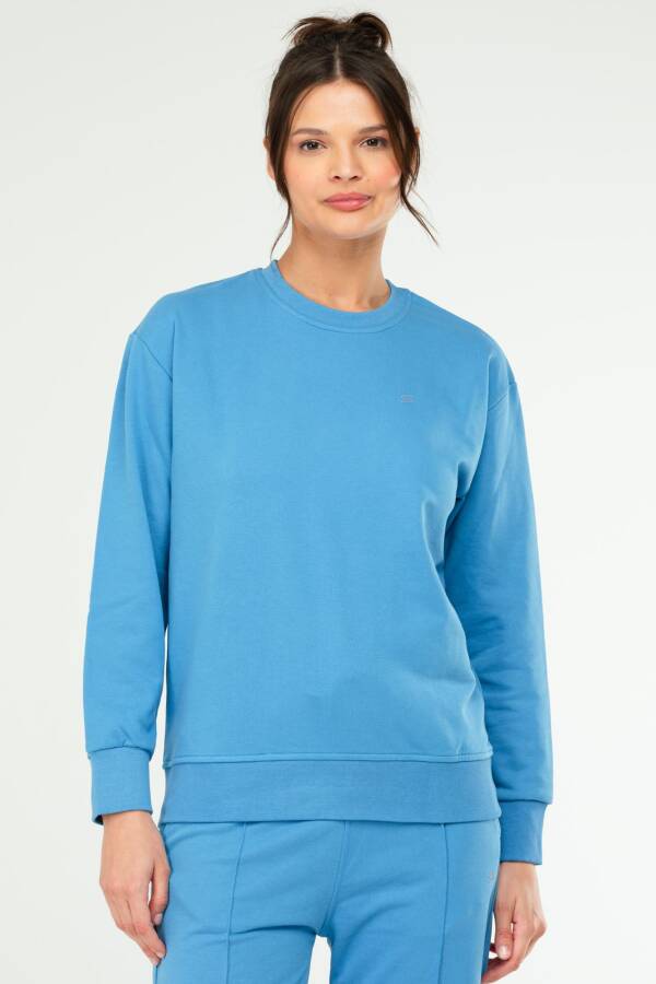 Mavi Oversize Basic Pamuklu Bisiklet Yaka Uzun Kol Kadın Sweatshirt SC1241 - Speedlife
