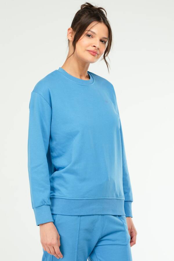 Mavi Oversize Basic Pamuklu Bisiklet Yaka Uzun Kol Kadın Sweatshirt SC1241 - Speedlife (1)