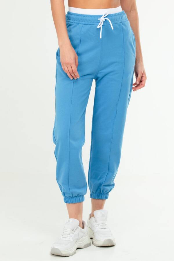 Mavi Oversize Basic Pamuklu Yüksek Bel Lastik Paça Kadın Eşofman Alt SD1000 - Speedlife