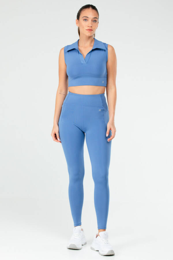 Mavi Slim Fit Micro Yüksek Bel Toparlayıcı Kadın Tayt Takım sb0844 - Speedlife