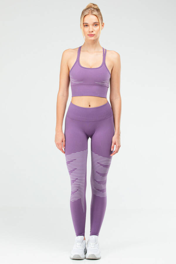 Mor Slim Fit Yüksek Bel Toparlayıcı Crop Top Seamless Kadın Tayt Takım ssb0011 - Speedlife