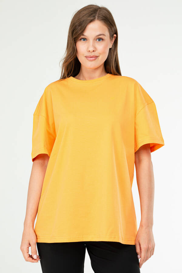 Oranj Oversize Basic 100% Pamuk Bisiklet Yaka Kısa Kol Kadın Tişört SF0756 - Speedlife