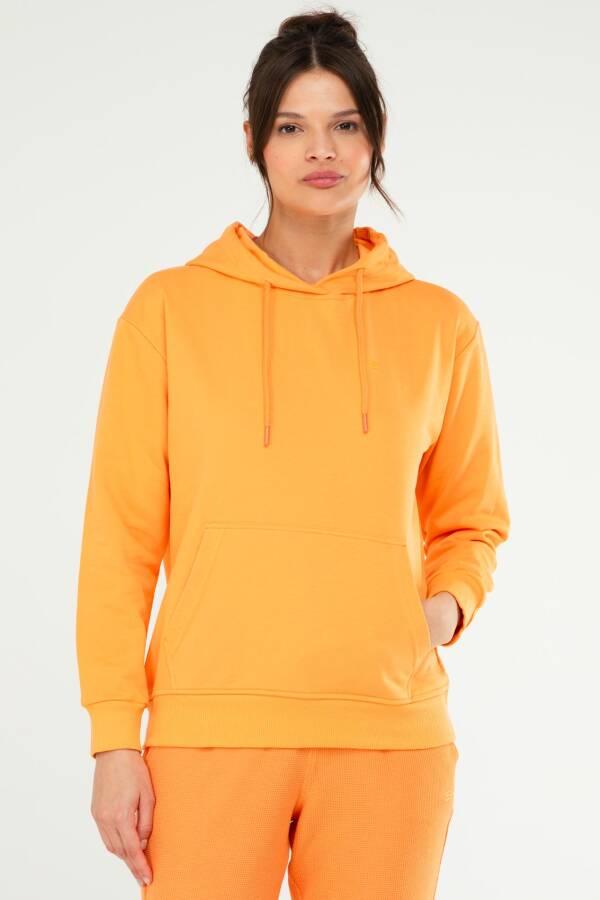 Oranj Oversize Basic Pamuklu Kapüşonlu Kanguru Cep Kadın Sweatshirt SC1242 - Speedlife