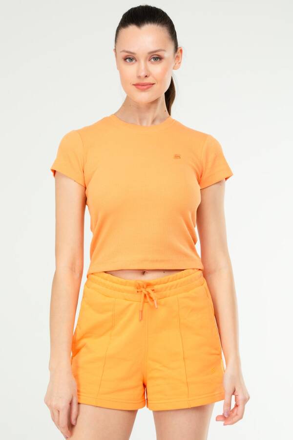 Oranj Slim Fit Basic Kaşkorse Bisiklet Yaka Kısa Kol Crop Kadın Body sf0757 - Speedlife