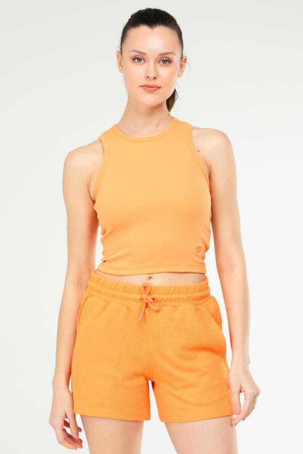 Oranj Slim Fit Basic Kaşkorse Bisiklet Yaka Kısa Kol Crop Kadın Body SF0762 - Speedlife