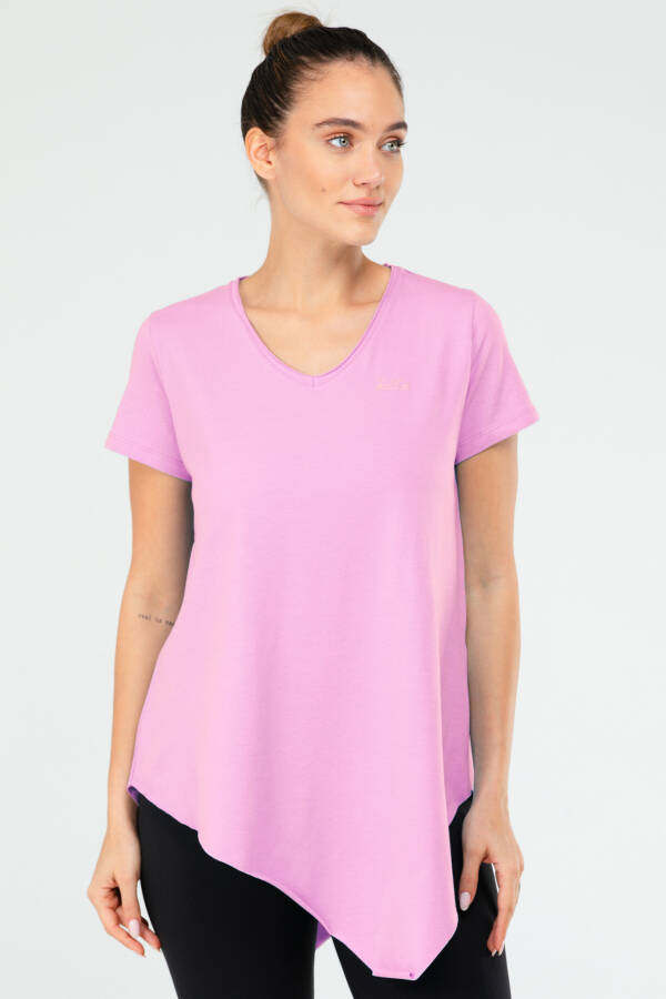 Pembe Regular Pamuklu V Yaka Kısa Kol Kadın Tişört sf0388 - Speedlife