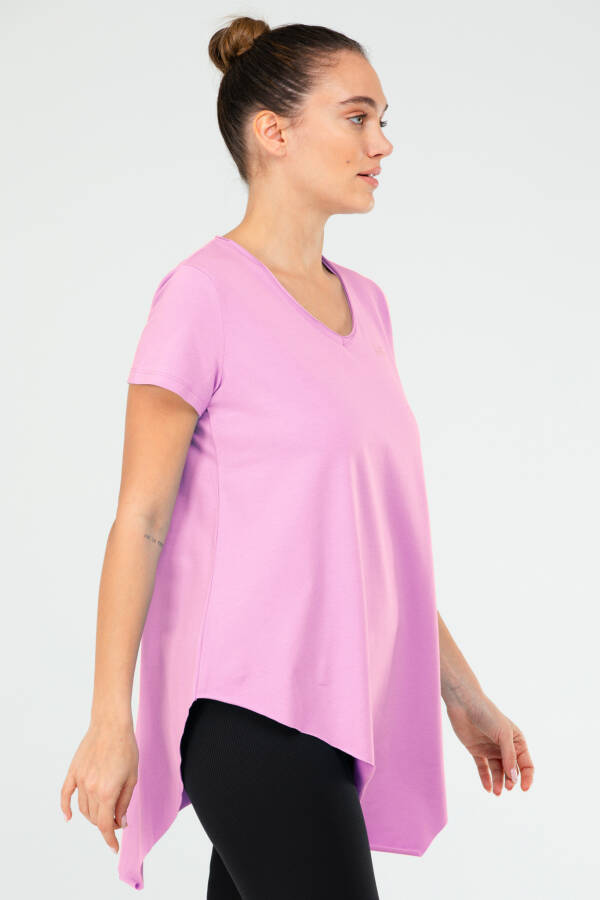 Pembe Regular Pamuklu V Yaka Kısa Kol Kadın Tişört sf0388 - Speedlife (1)