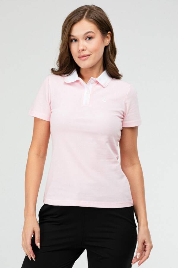 Pembe Slim Fit Basic 100% Pamuk Kısa Kol Polo Yaka Kadın Tişört sf0684 - Speedlife