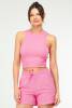 Pembe Slim Fit Basic Kaşkorse Bisiklet Yaka Kısa Kol Crop Kadın Body SF0762 