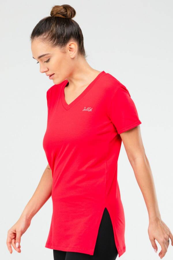 Pembe Slim Fit Pamuklu V Yaka Kısa Kol Kadın Tişört sf0390 - Speedlife (1)