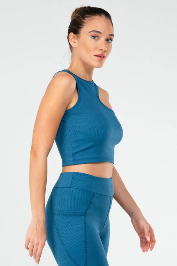 Petrol Regular Açık Yaka Kadın Sporcu Sütyeni Bra sf0642 - Speedlife (1)