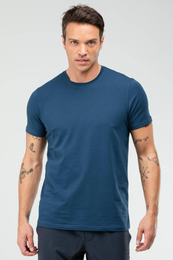 Petrol Regular Pamuklu Bisiklet Yaka Kısa Kol Basic Erkek Tişört XF1708 - Speedlife