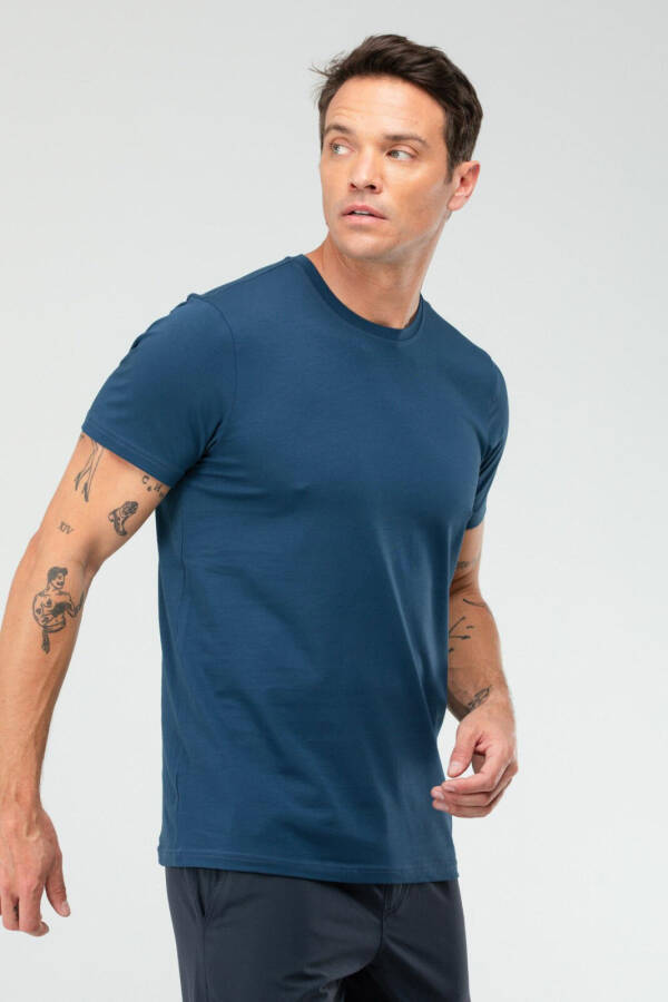 Petrol Regular Pamuklu Bisiklet Yaka Kısa Kol Basic Erkek Tişört XF1708 - Speedlife (1)