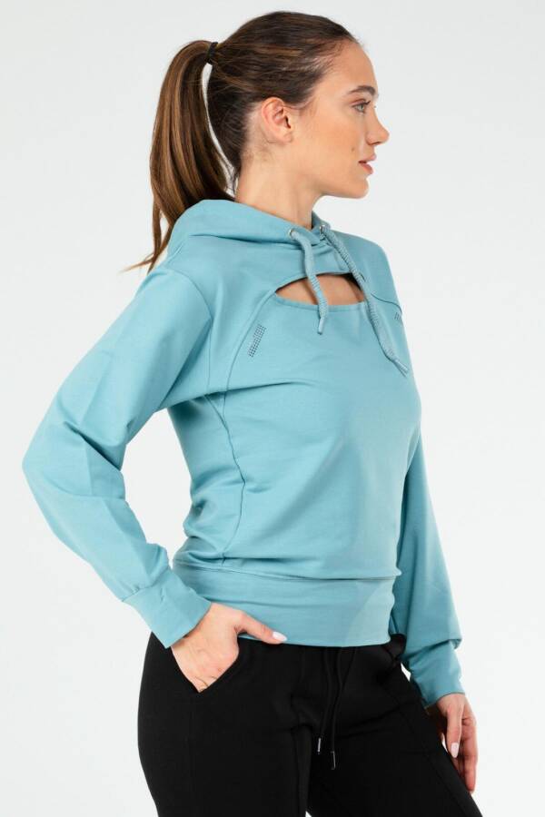 Petrol Regular Pamuklu Kapüşonlu Kadın Sweatshirt sc1177 - Speedlife (1)