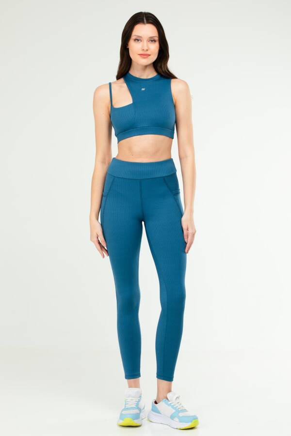 Petrol Slim Fit Yüksek Bel Toparlayıcı Kadın Tayt Takım sb0849 - Speedlife