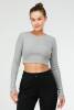 Gri Melanj Slim Fit Pamuklu O Yaka Crop Top Kaşkorse Kadın Tişört SF0760 