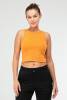 Hardal Slim Fit Pamuklu Açık Yaka Crop Top Kaşkorse Kadın Tişört sf0751 