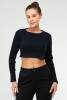 Lacivert Slim Fit Pamuklu O Yaka Crop Top Kaşkorse Kadın Tişört SF0760 