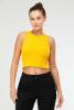 Sarı Slim Fit Pamuklu Açık Yaka Crop Top Kaşkorse Kadın Tişört SF0751 