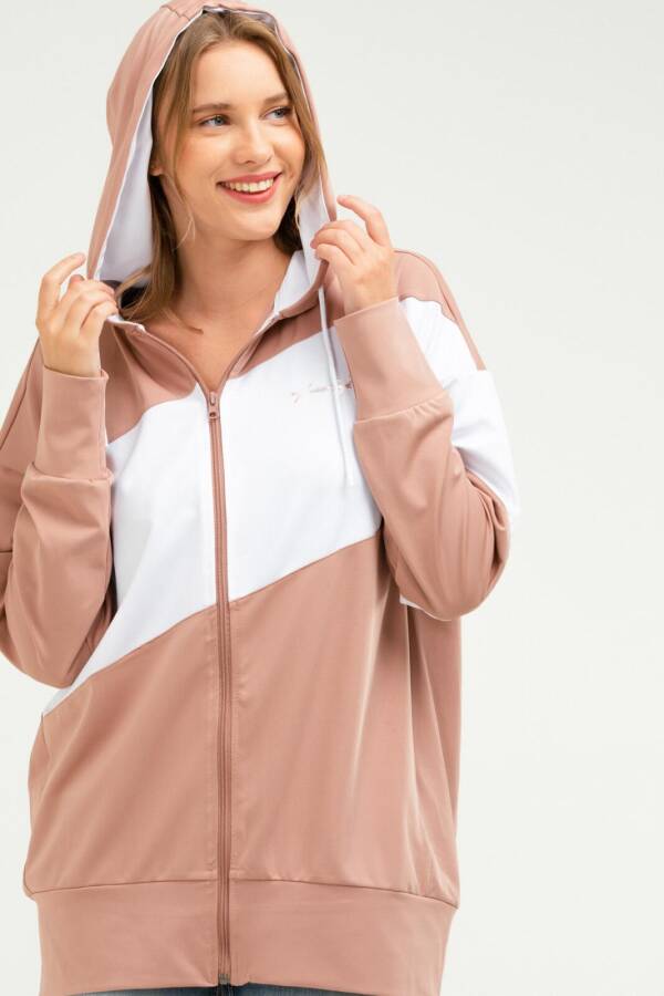 Pudra Regular Dalgıç Kumaş Kapüşonlu Kadın Sweatshirt sc0940 - Speedlife