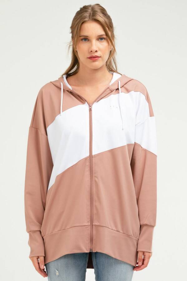 Pudra Regular Dalgıç Kumaş Kapüşonlu Kadın Sweatshirt sc0940 - Speedlife (1)