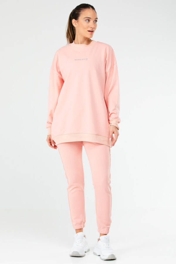 Pudra Regular Pamuklu Bisiklet Yaka Basic Kadın Tunik Takım sa2619 - Speedlife