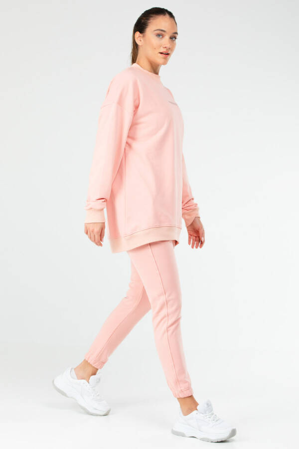 Pudra Regular Pamuklu Bisiklet Yaka Basic Kadın Tunik Takım sa2619 - Speedlife (1)