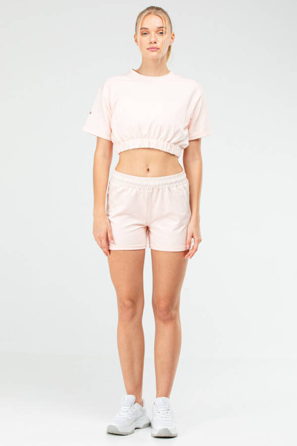 Pudra Regular Pamuklu Bisiklet Yaka Kadın Şort Takım sb0850 - Speedlife