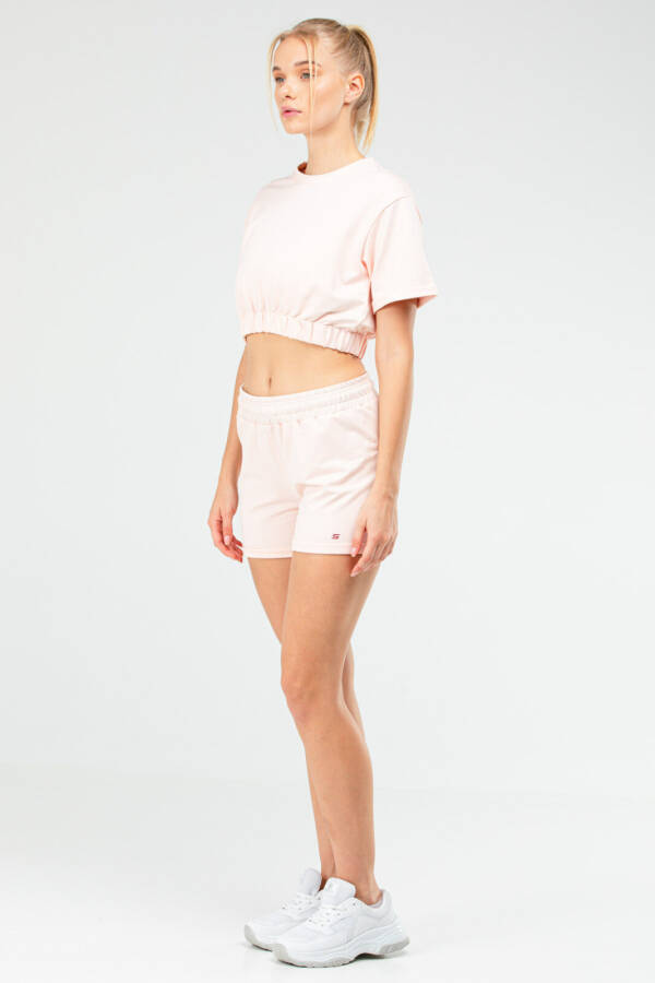 Pudra Regular Pamuklu Bisiklet Yaka Kadın Şort Takım sb0850 - Speedlife (1)