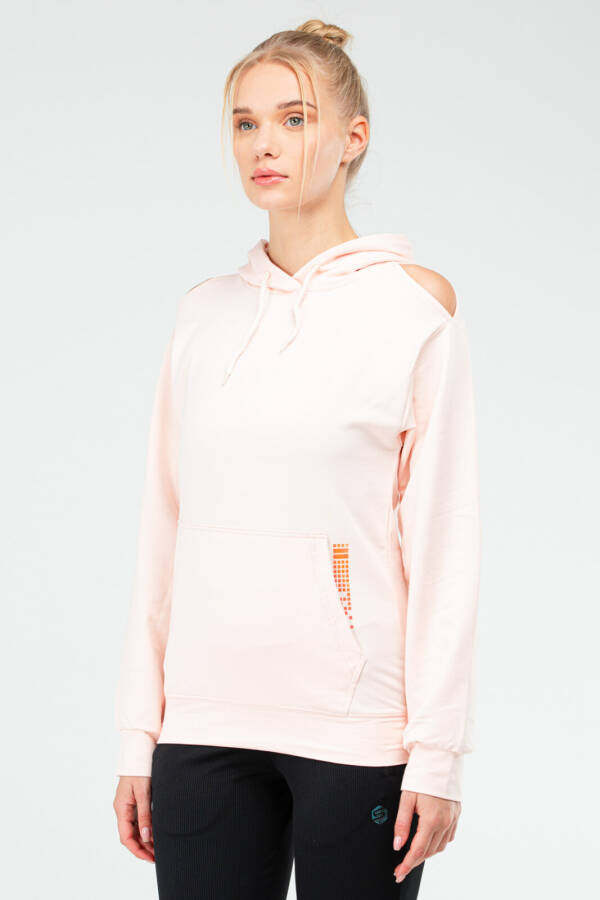 Pudra Regular Pamuklu Kapüşonlu Kanguru Cep Kadın Sweatshirt sc1179 - Speedlife (1)