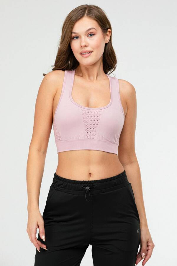 Pudra Slim Fit Açık Yaka Seamless Kadın Sporcu Sütyeni Bra ssf0003 - Speedlife