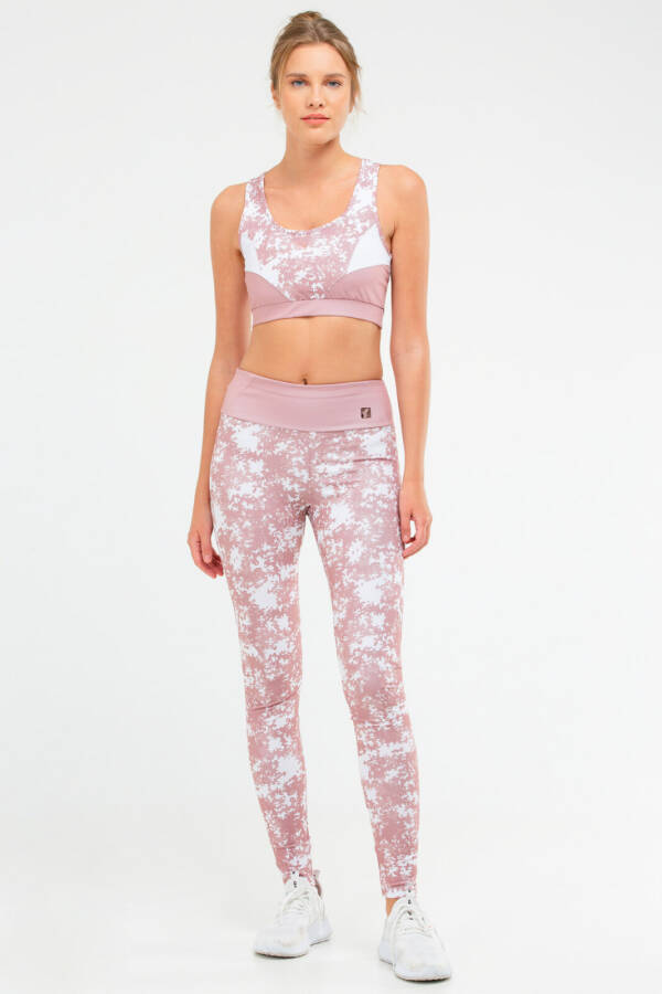 Pudra Slim Fit Açık Yaka Yüksek Bel Kadın Tayt Takım sb0634 - Speedlife