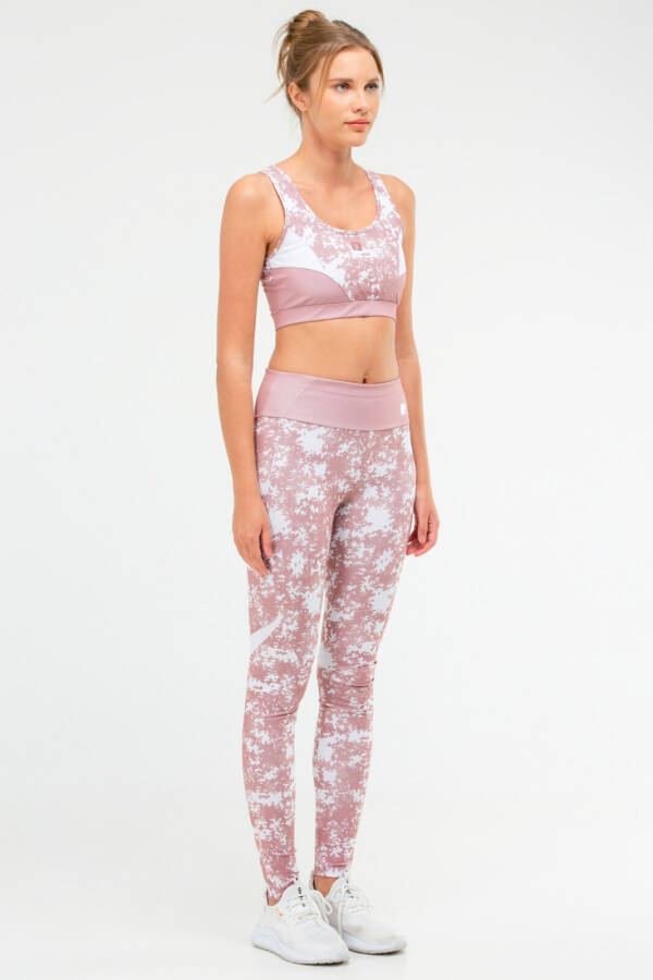 Pudra Slim Fit Açık Yaka Yüksek Bel Kadın Tayt Takım sb0634 - Speedlife (1)