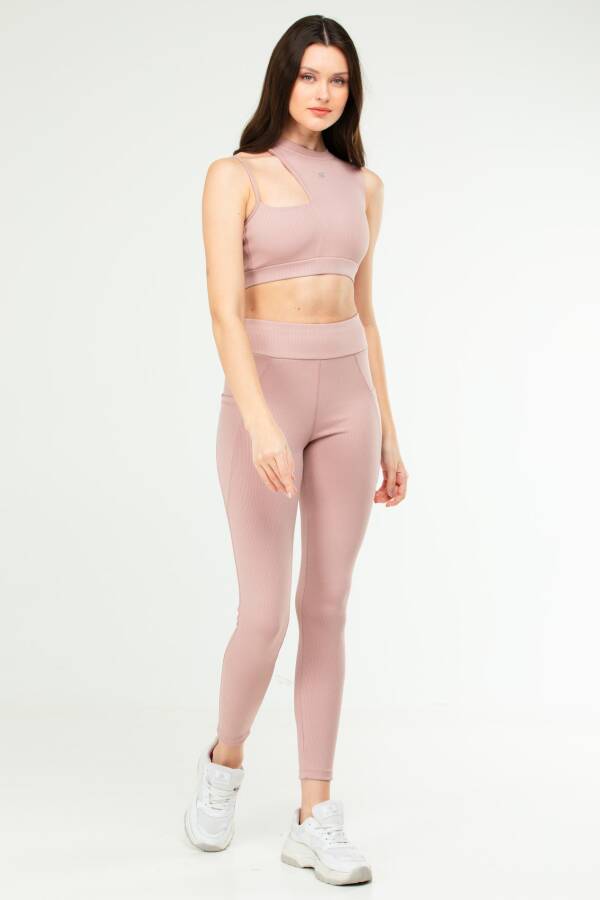 Pudra Slim Fit Yüksek Bel Toparlayıcı Kadın Tayt Takım sb0849 - Speedlife (1)