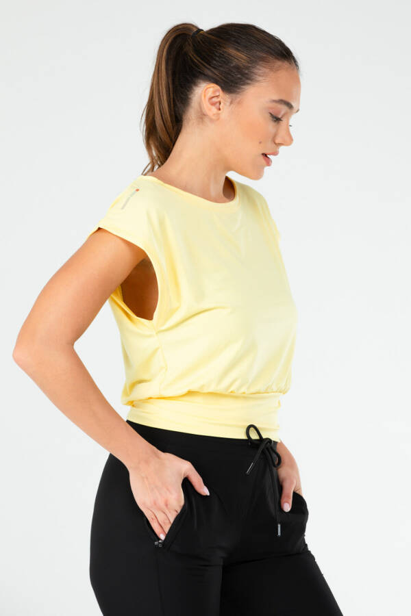 Sarı Regular Likralı Bisiklet Yaka Sıfır Kol Kadın Tişört sf0638 - Speedlife (1)