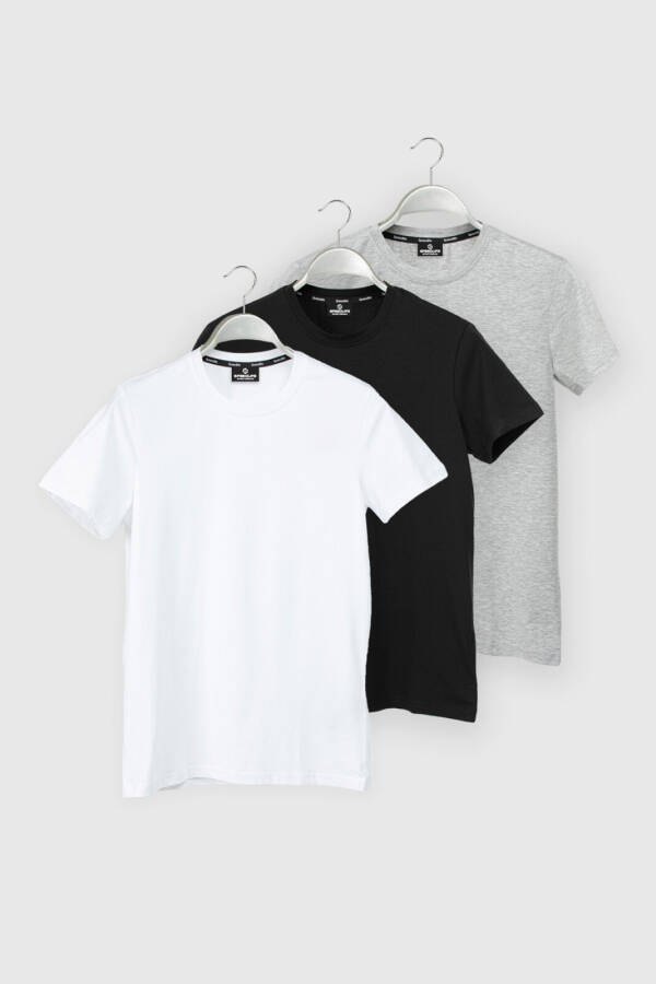 Siyah Beyaz Açık Gri Regular Pamuklu Bisiklet Yaka Kısa Kol Basic Erkek Tişört XF1708P - Speedlife