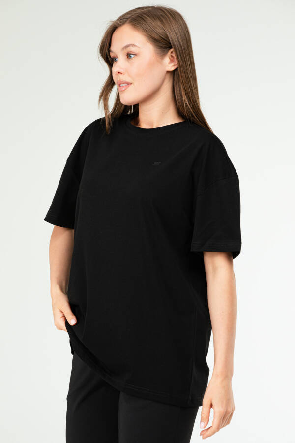 Siyah Oversize Basic 100% Pamuk Bisiklet Yaka Kısa Kol Kadın Tişört SF0756 - Speedlife (1)