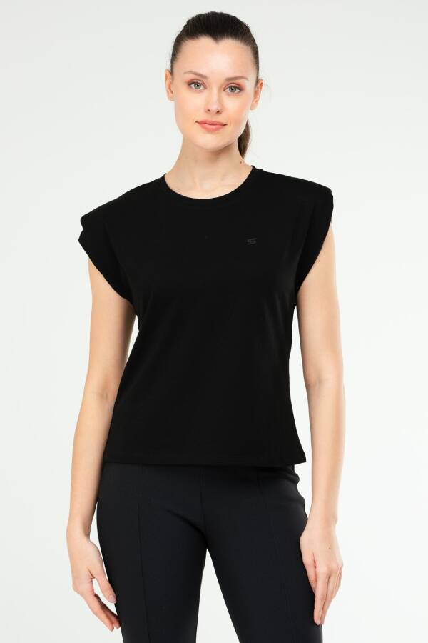 Siyah Oversize Basic 100% Pamuk Bisiklet Yaka Kolsuz Vatkalı Kadın Tişört sf0758 - Speedlife