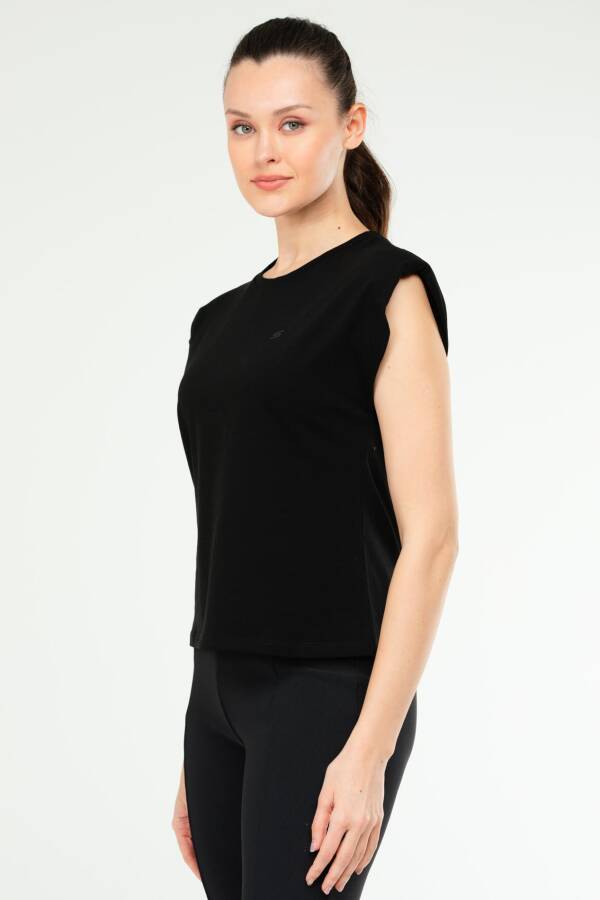 Siyah Oversize Basic 100% Pamuk Bisiklet Yaka Kolsuz Vatkalı Kadın Tişört sf0758 - Speedlife (1)