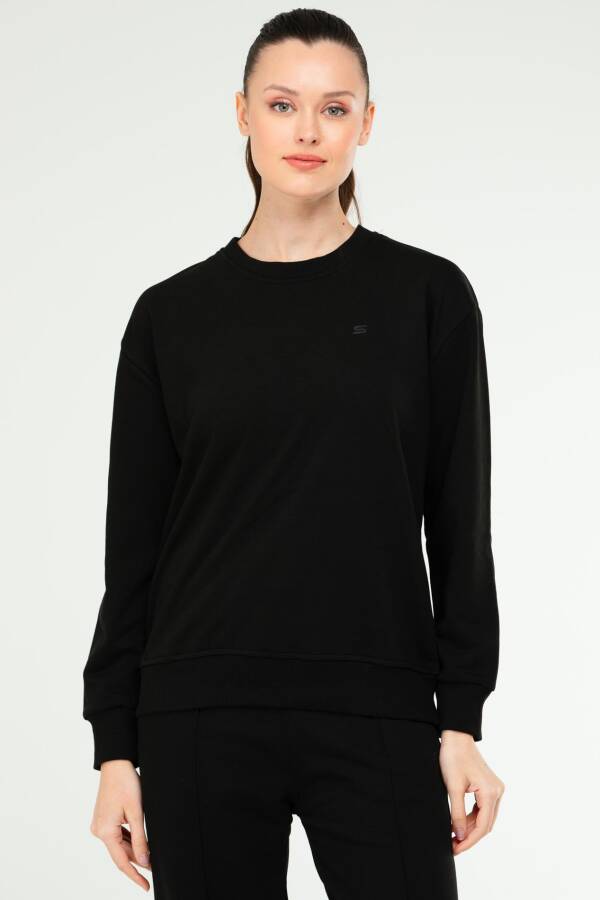 Siyah Oversize Basic Pamuklu Bisiklet Yaka Uzun Kol Kadın Sweatshirt SC1241 - Speedlife
