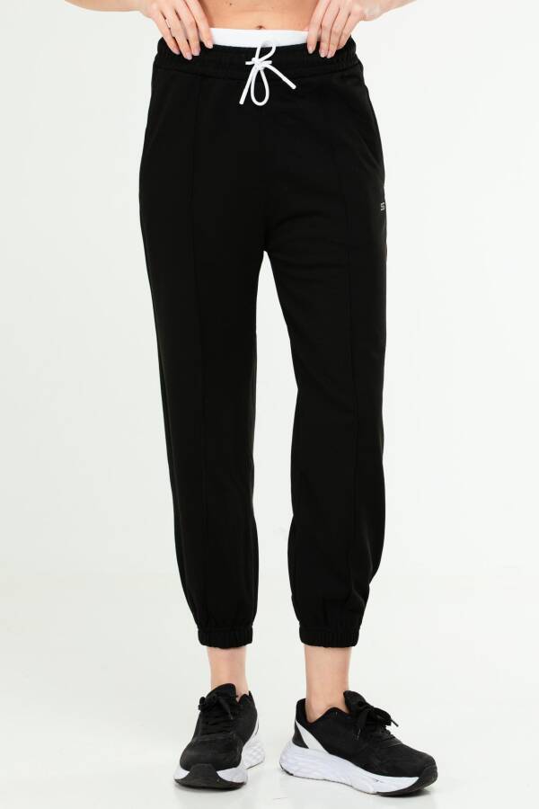 Siyah Oversize Basic Pamuklu Yüksek Bel Lastik Paça Kadın Eşofman Alt SD1000 - Speedlife