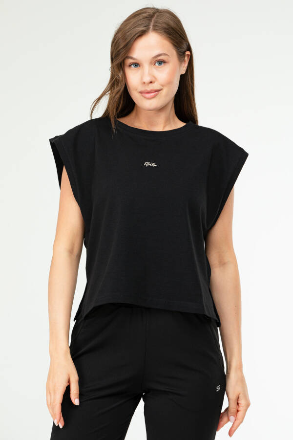 Siyah Pamuklu Bisiklet Yaka Kolsuz Kadın Tişört sf0727 - Speedlife