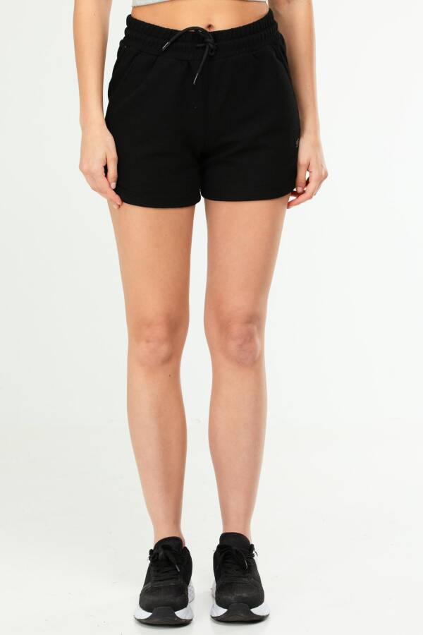Siyah Regular Basic 100% Pamuk Yandan Cep Yüksek Bel Kadın Şort SE0153 - Speedlife