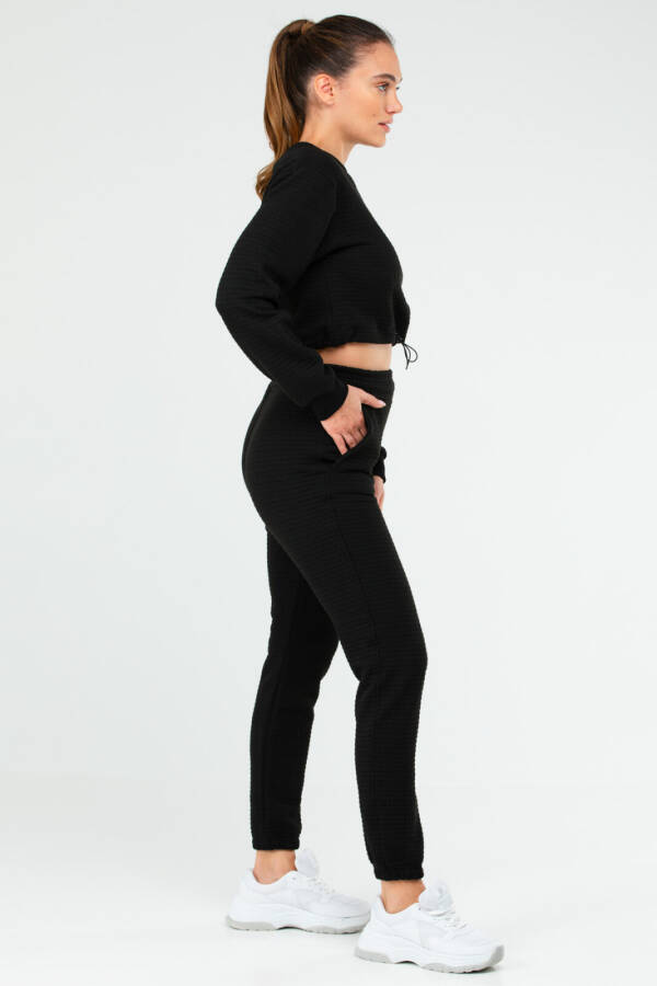 Siyah Regular Kapitone Bisiklet Yaka Crop Kadın Eşofman Takım sa2626 - Speedlife (1)