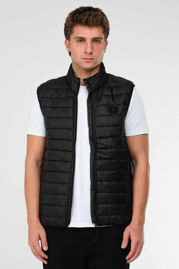 Siyah Regular Kapitone Dik Yaka Erkek Spor Yelek xc2303 - Speedlife