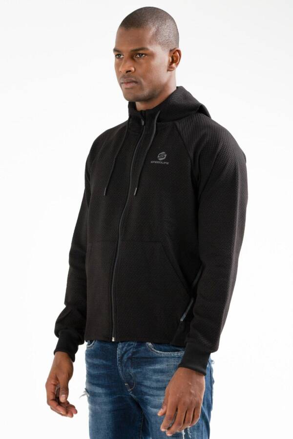Siyah Regular Kapitone Kapüşonlu Erkek Sweatshirt xc2181 - Speedlife (1)