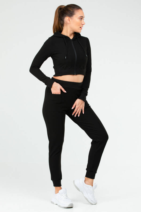 Siyah Regular Kapüşonlu Crop Kadın Eşofman Takım sa2629 - Speedlife (1)