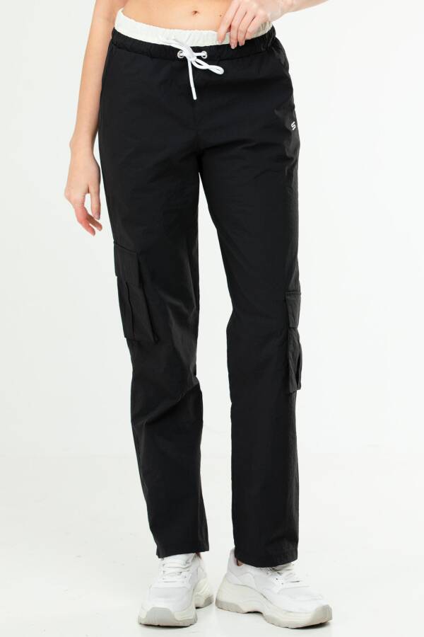 Siyah Regular Kargo Cep Yüksek Bel Düz Paça Kadın Eşofman Alt SD0942 - Speedlife