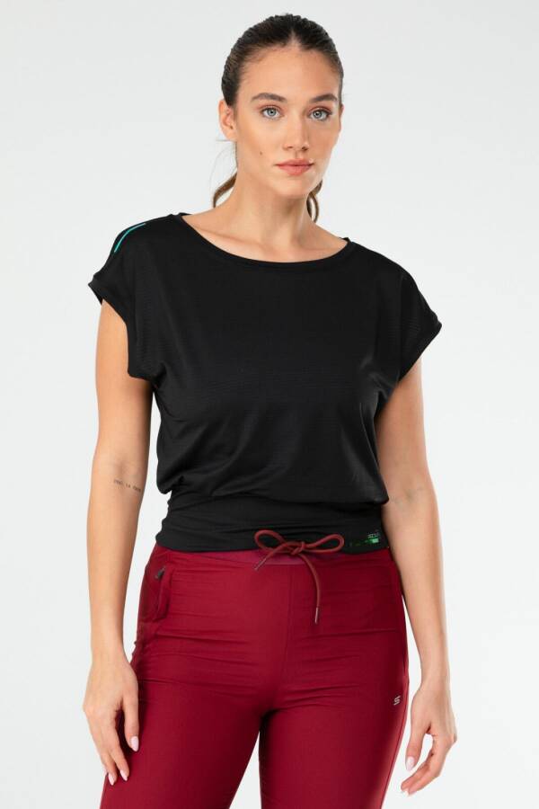 Siyah Regular Likralı Bisiklet Yaka Sıfır Kol Kadın Tişört sf0638 - Speedlife